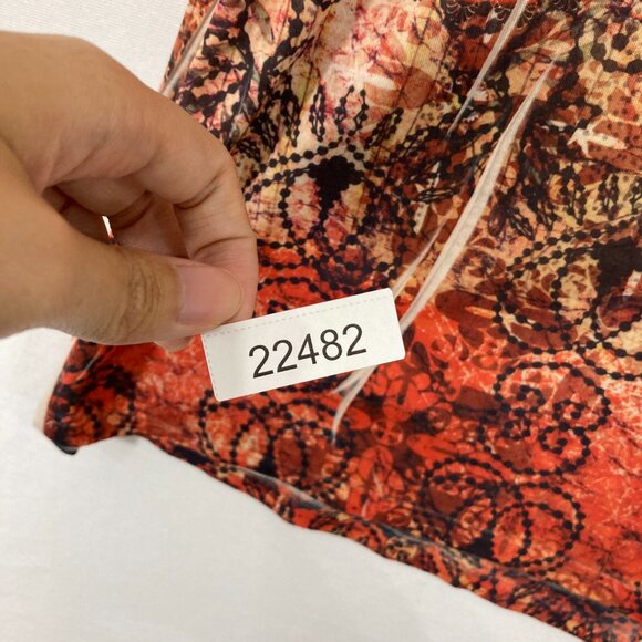 One World size 3X Red Brown Boho Artsy Flutter Sleeve Blouse Vacation Festival - Picture 9 of 9